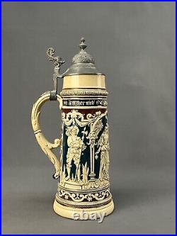Vintage 16 German 2 Liter Beer Stein with Pewter Lid and Dolphin Finial Mint