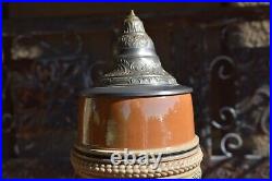 Vintage 22 Large Ceramic Pewter Lidded German Beer Stein Gerz