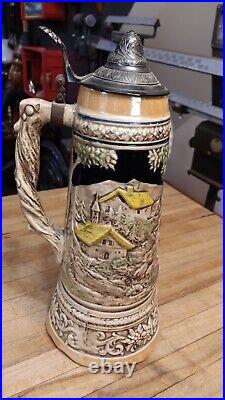 Vintage 3 Liter Roll Out the Barrel Musical Ceramic Pewter Lidded German Beer