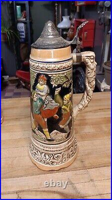 Vintage 3 Liter Roll Out the Barrel Musical Ceramic Pewter Lidded German Beer