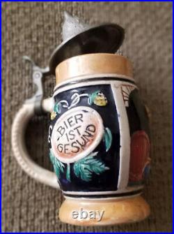 Vintage 6 German Lidded Beer Stein ZUJEDER STUND Bier Ist Gesund