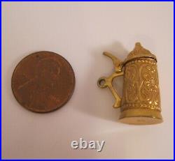 Vintage 9ct Solid Yellow Gold German Lidded Beer Stein Charm Pendant Jewelry