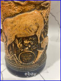 Vintage Antique Genuine German Pottery Beer Stein Deer with Fox Handle 12 Tall