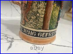 Vintage Antique Genuine German Pottery Beer Stein Wood Handle 11 Tall