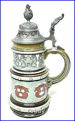 Vintage Antique Mettlach Geschutzt # 2012 Hanseatic League German Beer Stein