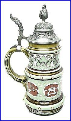 Vintage Antique Mettlach Geschutzt # 2012 Hanseatic League German Beer Stein