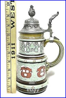 Vintage Antique Mettlach Geschutzt # 2012 Hanseatic League German Beer Stein