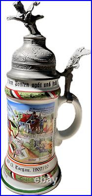 Vintage Authentic Reproduction Regimental German Lithophane Lidded Beer Stein