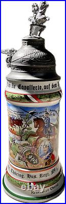 Vintage Authentic Reproduction Regimental German Lithophane Lidded Beer Stein