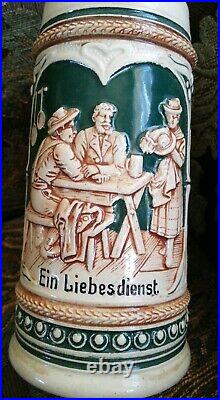 Vintage Beer Stein Mug Green White Metal Lid Ceramic Germany German Lidded Used