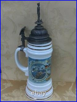 Vintage Beer Stein Mug Reserve Hat Ruh German Lithophane Naval Pewter Lid