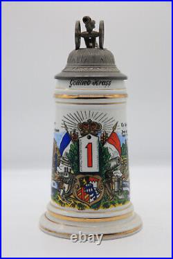 Vintage Cannon Military German Beer Stein ornate Lid