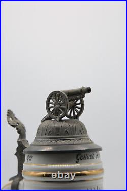 Vintage Cannon Military German Beer Stein ornate Lid