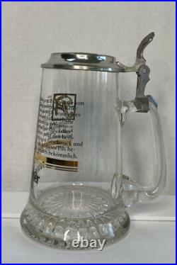Vintage Crystal German Beer Stein Mug Krombacher Pils Pewter Etched Lid 6.9