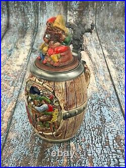 Vintage Egon Bay Hand Painted West German Lidded Beer Stein Pewter Gnome
