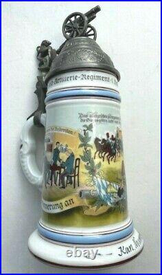 Vintage Field Artillery Regimental German 1/2 Liter Lidded Beer Stein