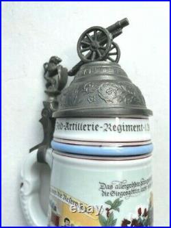 Vintage Field Artillery Regimental German 1/2 Liter Lidded Beer Stein