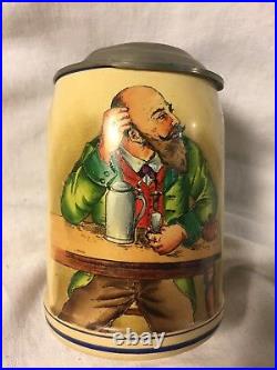 Vintage German. 5L Beer Stein Mug Alpine Man Smoking Pipe Pewter Lid BW77