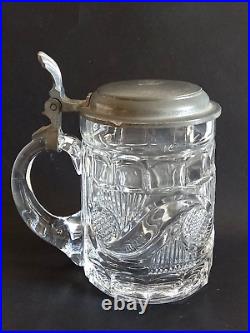 Vintage German Beer Glass Mug Pewter Lid Decorated Brand Prost Mein Freund 1960