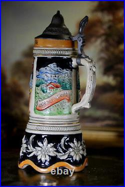 Vintage German Beer Pitcher/Mug with Pewter Lid Music Box