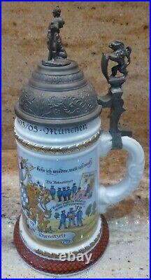 Vintage German Beer Stein With Pewter LID