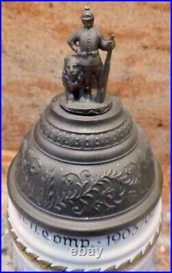 Vintage German Beer Stein With Pewter LID