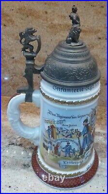 Vintage German Beer Stein With Pewter LID