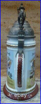 Vintage German Beer Stein With Pewter LID