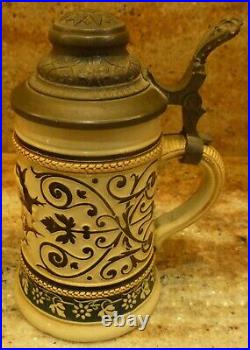 Vintage German Beer Stein With Pewter LID 1024a