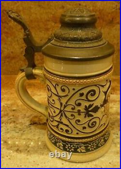 Vintage German Beer Stein With Pewter LID 1024a