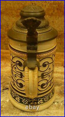 Vintage German Beer Stein With Pewter LID 1024a