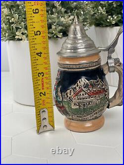 Vintage German Beer Stien Western Germany Lidded Ceramic Short Small 5 Perkeo