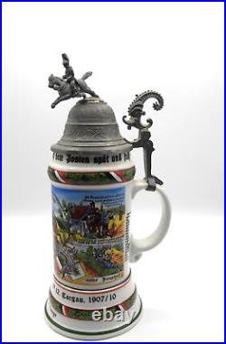 Vintage German Calvary Regimental Lithopane Porcelain Lidded Beer Stein