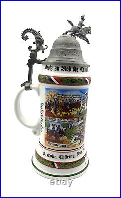 Vintage German Calvary Regimental Lithopane Porcelain Lidded Beer Stein