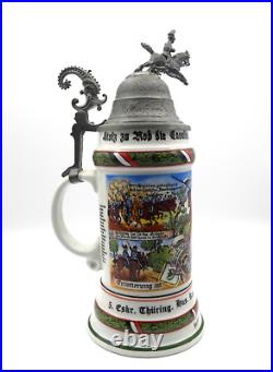 Vintage German Calvary Regimental Lithopane Porcelain Lidded Beer Stein