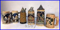 Vintage German Ceramic Beer Steins Lot Of 6