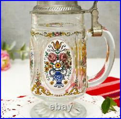 Vintage German Empty Beer Transparent Glass Serving Kitchen Lidded Stein 600ml