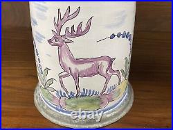 Vintage German Faience Deer Stag Decorated Beer Stein Tankard Signed