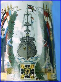 Vintage German Germany Karl Rau Beer Lidded Stein Mug Soldier Navy Naval Theme