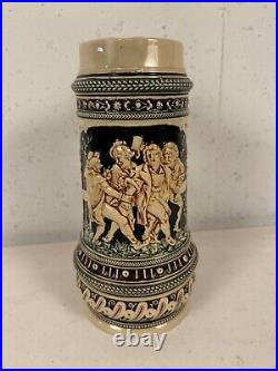 Vintage German Gerz Ceramic Large Stein with Men Drinking Decoration