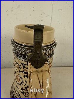 Vintage German Gerz Ceramic Large Stein with Men Drinking Decoration