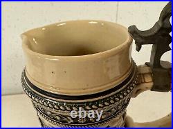 Vintage German Gerz Ceramic Large Stein with Men Drinking Decoration