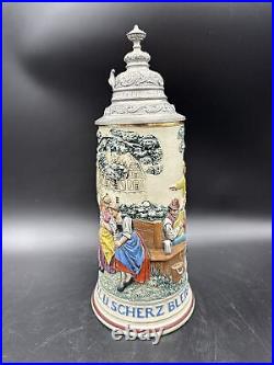 Vintage German Gesetzlich Geschutzt 1831 Beer Stein 1l Merzi & Remy Pewter LID