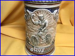 Vintage German J. W. Remy Bicycler Lidded Beer Stein #422