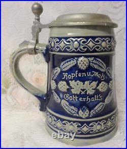 Vintage German Lidded Beer Stein Kopfenumab Gotterhalt's with Handle