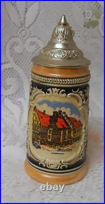 Vintage German Lidded Beer Stein Mug Hand Painted