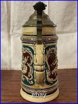 Vintage German Lidded Beer Stein Tavern Scene Geh Setz'diher No 366