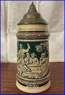 Vintage German Lidded Beer Stein Tavern Scene Geh Setz'diher No 366