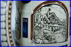 Vintage German Lidded Ceramic Beer Stein Tavern Scene & Landscapes 1L 12