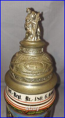 Vintage German Lithophane Regimental Beer Stein 1909-11 Unusual Finial